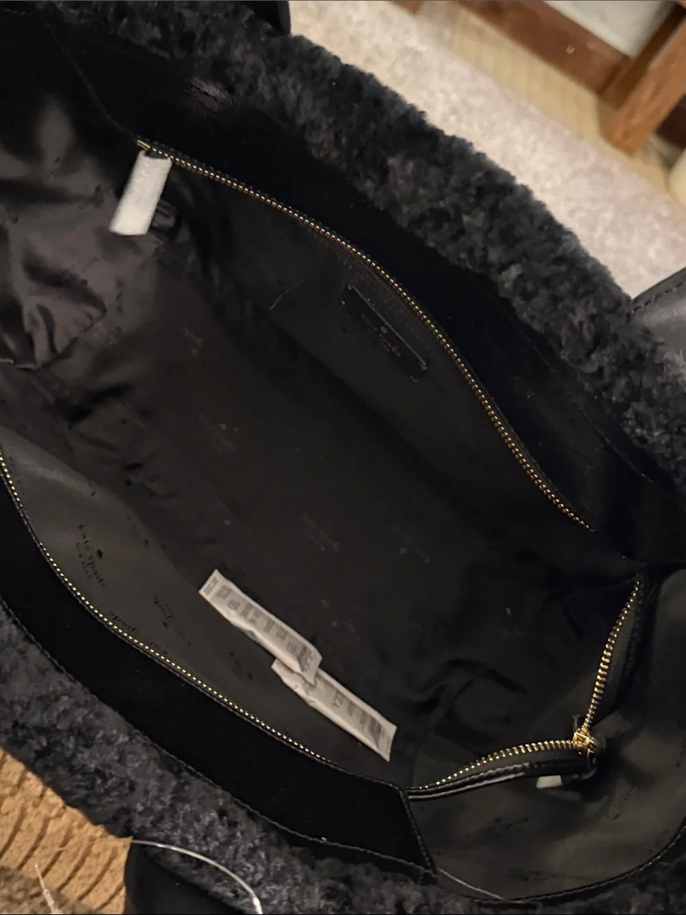 kate spade black shearling-trim tote